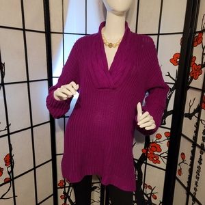 LAUREN BY RALPH LAUREN LADIES SOFT BIG CABLE KNIT HEATHER MAUVE/SZ MEDIUM